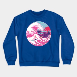 Spaceman surfing The pink great wave Crewneck Sweatshirt